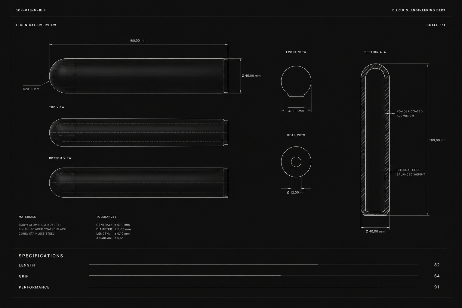D.I.C.K.S. engineering technical sheet with dimensions and performance specifications